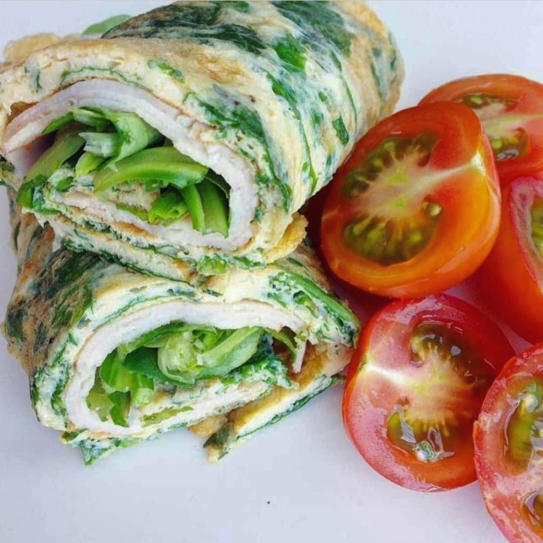 Sliced chicken & pesto mayo egg spinach wrap Gastric Inspired Recipes